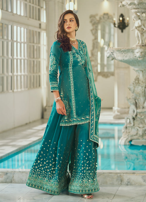 Jade Green Sharara Suit Set - Hatkay