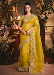 Golden Yellow Tissue Silk Saree