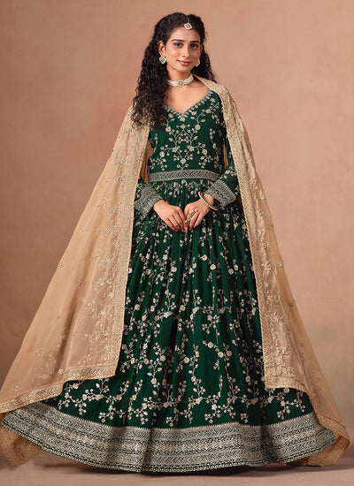 Dark Green Embroidery Anarkali Suit