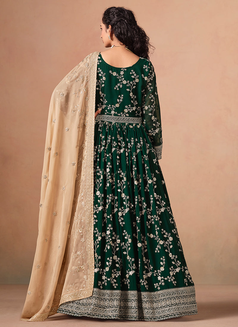 Dark Green Embroidery Anarkali Suit