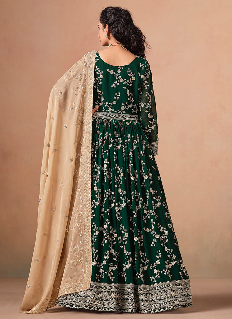 Dark Green Embroidery Anarkali Suit