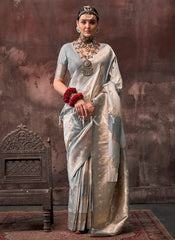 Grey Golden Silk Saree