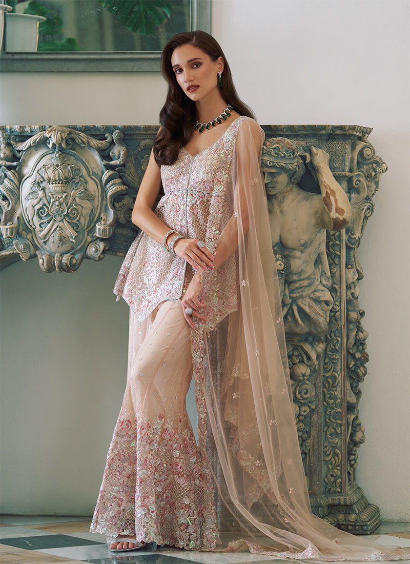 Gul Bahar – Soft Peach Peplum Sharara Set