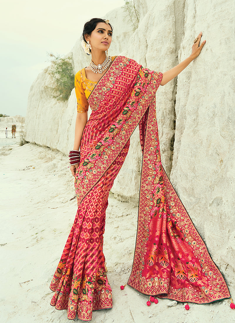 Shop Red Bandhej Saree Online