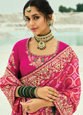 Buy Rani Pink Handwork Bandhej Saree In USA