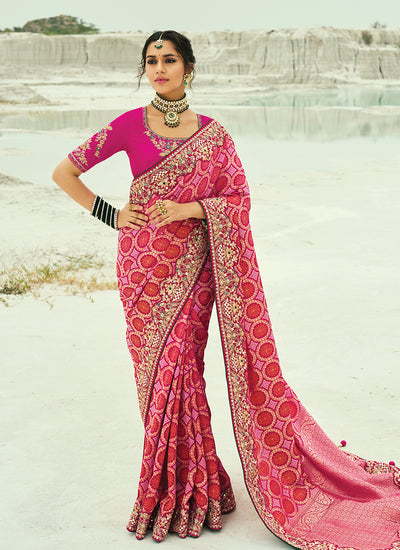 Rani Pink Georgette Bandhej Saree