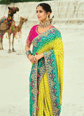 Buy Turquoise And Yellow Handwork Saree 