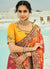 Red And Yellow Handwork Embroidery Georgette Bandhej Saree