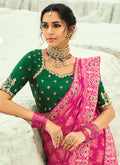 Buy Pink And Green Bandhej Sari In USA