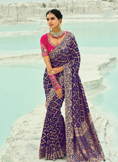 Purple And Pink Bandhej Saree