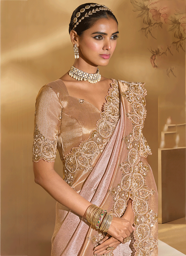 Shop Pink Golden Saree In UK