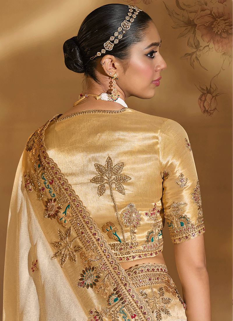 Shop Ivory And Gold Handwork Saree In Australia