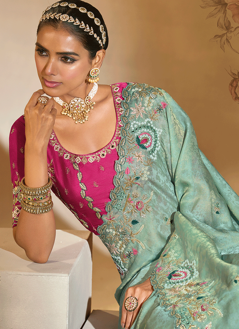Shop Sea Green And Magenta Wedding Sari Collection
