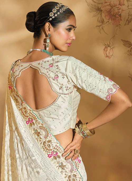 Buy Off White Sari At Hatkay