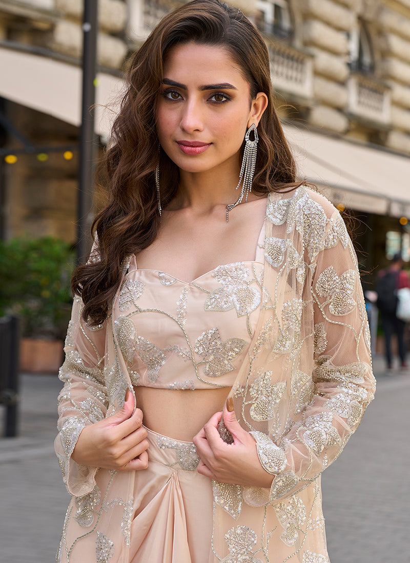 Buy Peach Jacket Style Indo Western Dress In USA