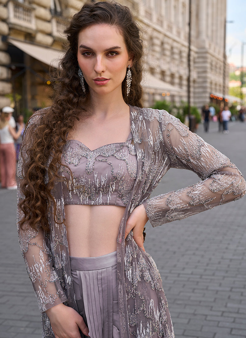 Shop Purple Jacket Style Indo Western Outfit Online