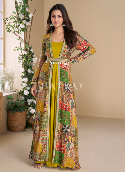 Yellow Jacket Style Anarkali Gown