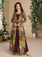 Deep Wine Jacket Style Anarkali Gown