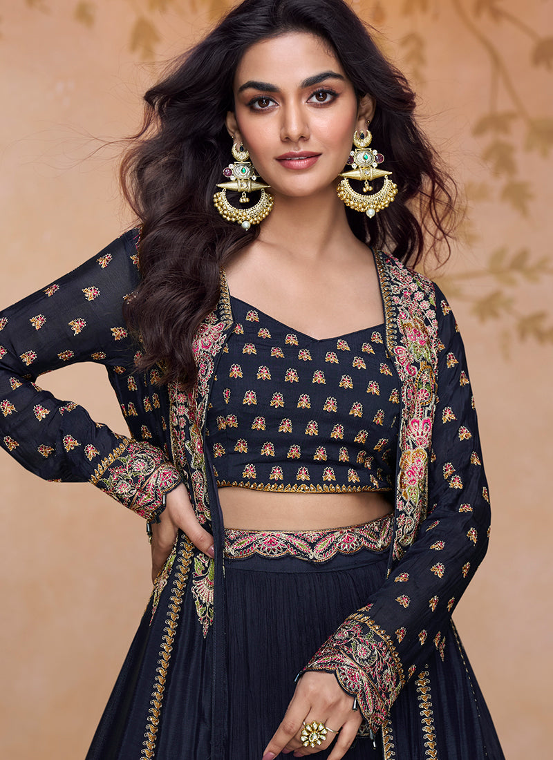 Buy Blue Bollywood Jacket Lehenga Online