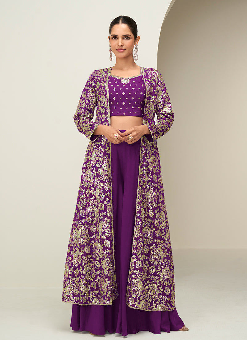 Purple Jacket Style Palazzo Suit