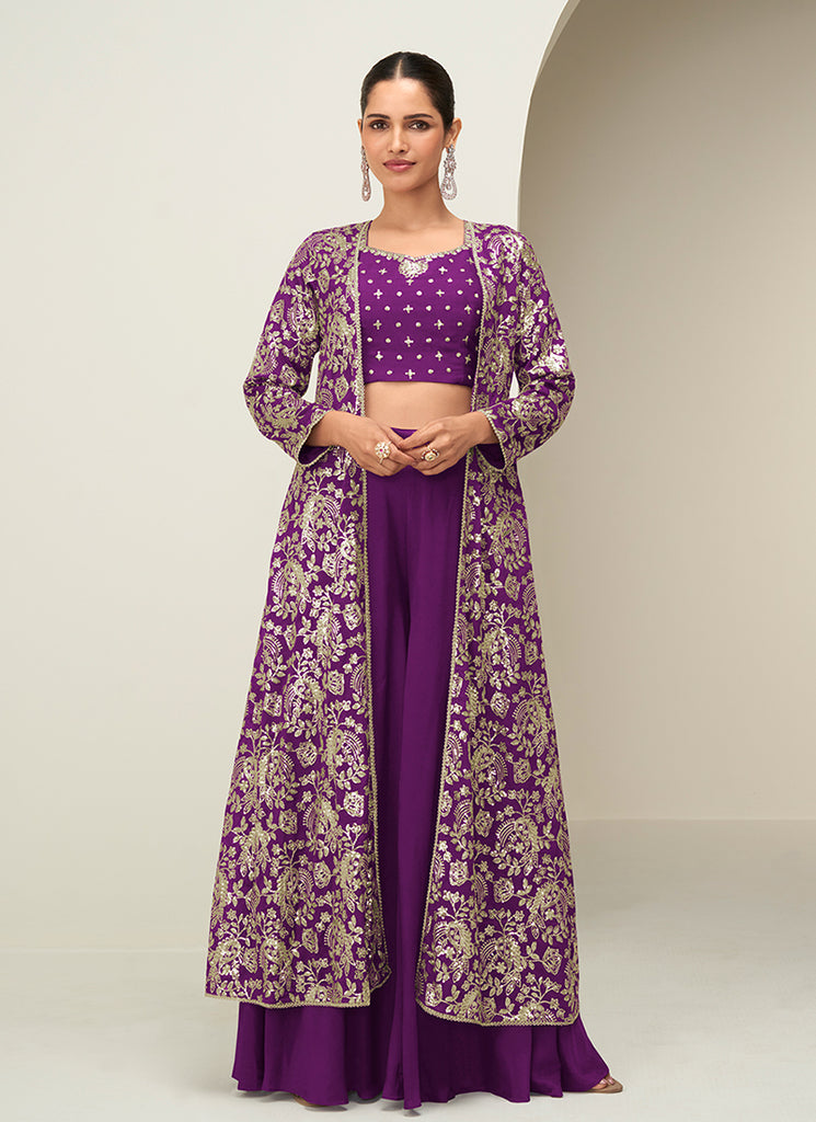 Purple Jacket Style Palazzo Suit