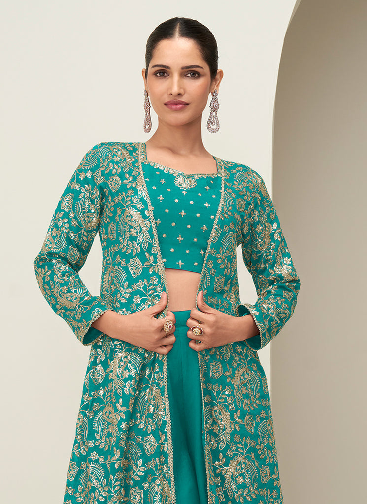 Buy Turquoise Plazzzo Suit Online