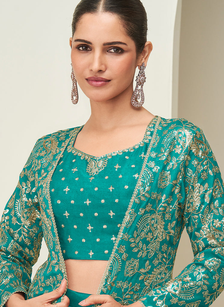 Buy Turquoise Jacket Palazzo Suit In UK
