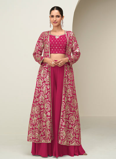 Magenta Pink Jacket Style Palazzo Suit