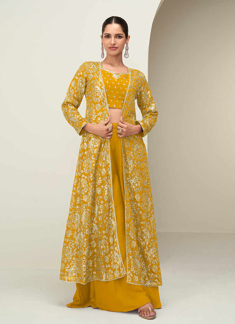 Golden Yellow Jacket Style Palazzo Suit