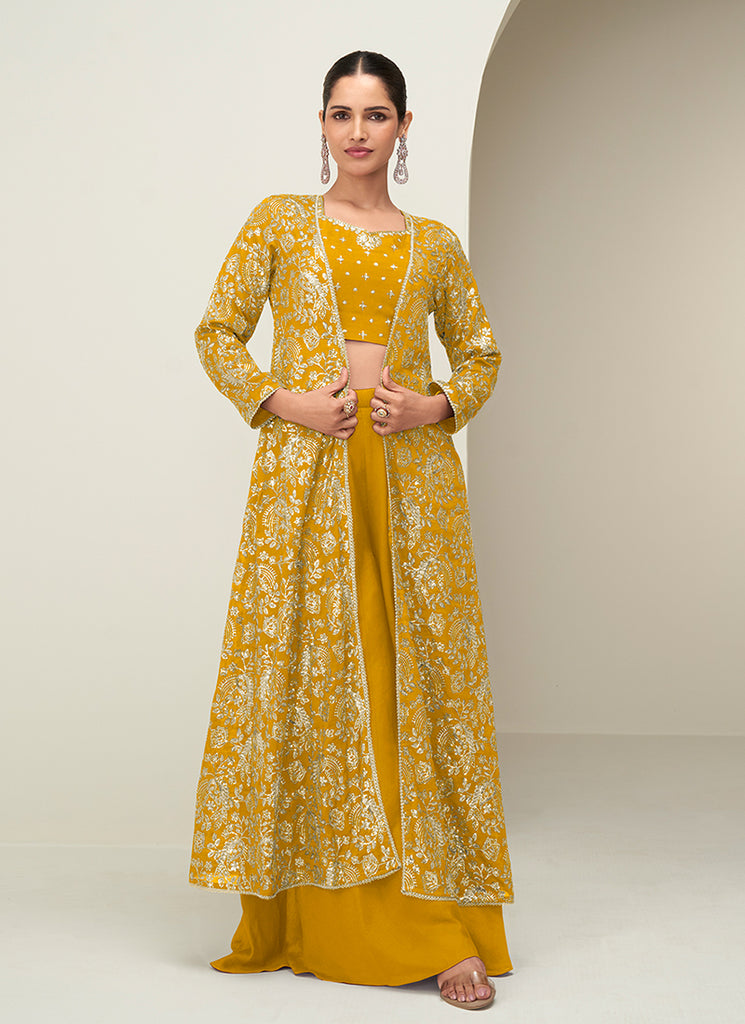 Golden Yellow Jacket Style Palazzo Suit