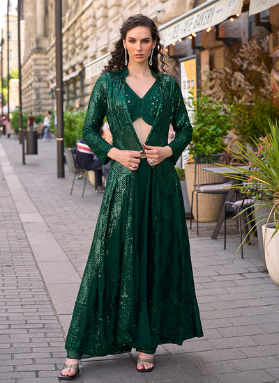 Dark Green Jacket Style Palazzo Suit In UK