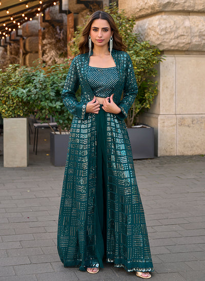 Turquoise Jacket Style Palazzo Suit In Australia