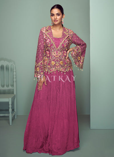 Magenta Pink Jacket Style Lehenga Suit