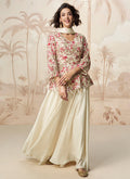 Ivory Beige Multi Embroidery Designer Kurti And Palazzo
