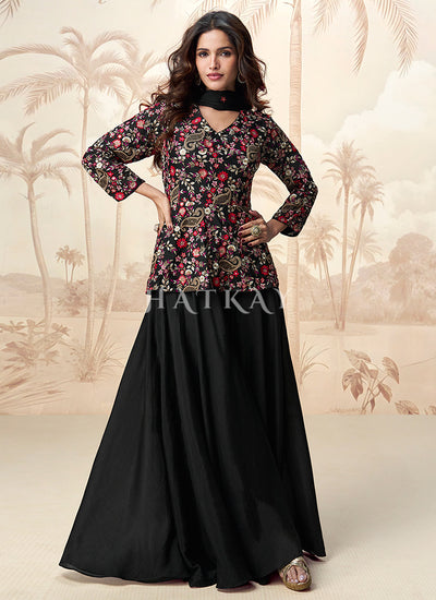Black Multi Embroidery Designer Kurti And Palazzo