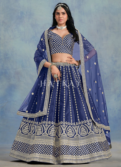 Dark Blue Embroidery Wedding Lehenga Choli