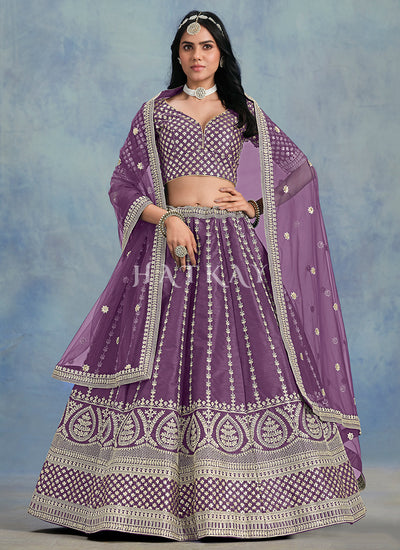 Purple Embroidery Wedding Lehenga Choli