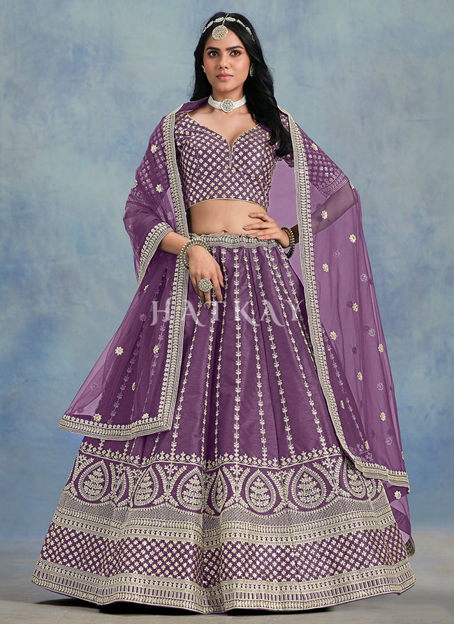 Purple Embroidery Wedding Lehenga Choli
