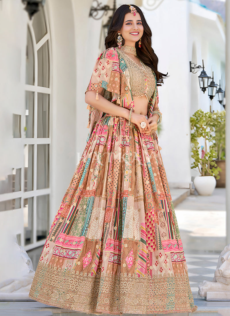 Buy Beige Lengha Choli In USA