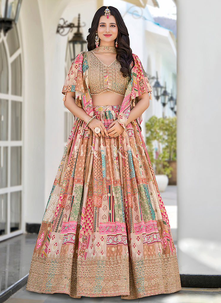 Beige Embroidered Lehenga Choli