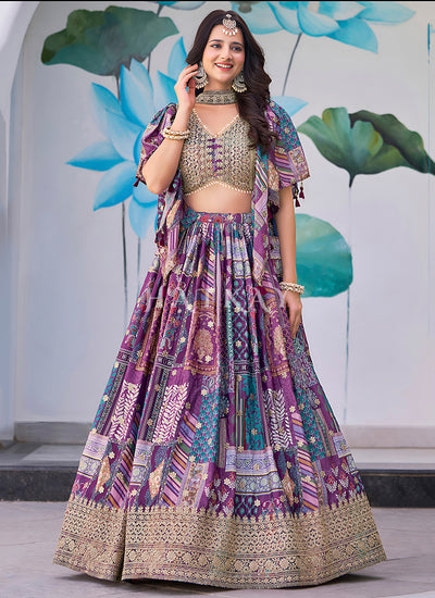 Purple Embroidered Lehenda Choli