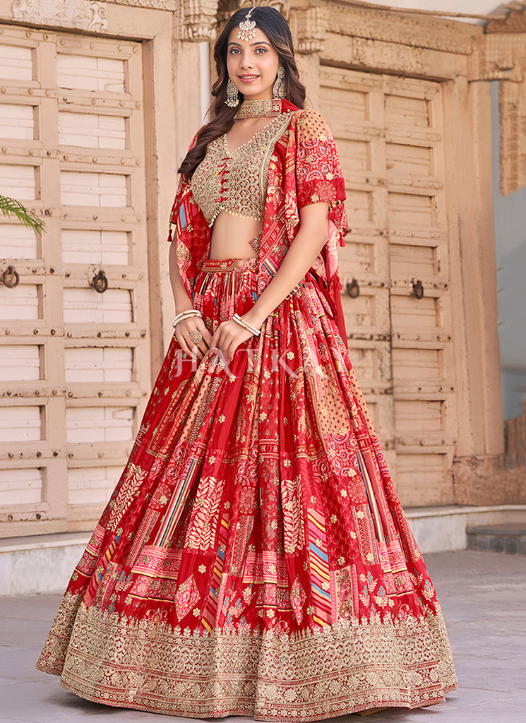 Hatkay Red Color Silk Fabric Lehenga Choli
