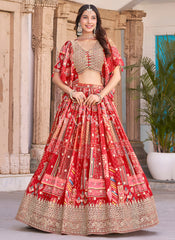 Red Embroidered Lengha Choli