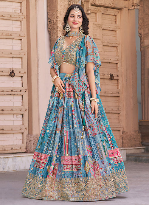 Buy Bollywood Sky Blue Lengha Choli