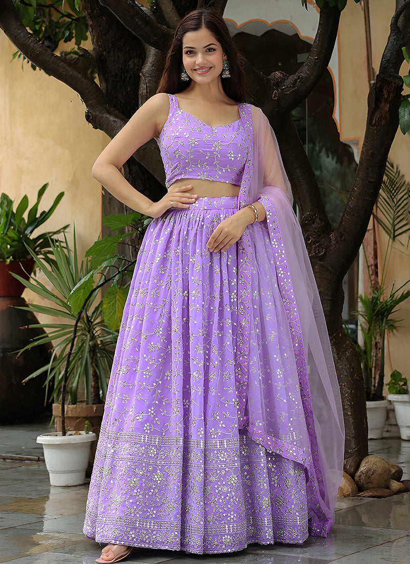 Lavender Embroidery Wedding Lehenga Choli