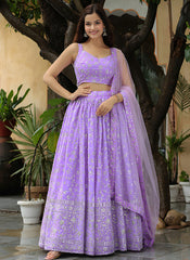 Lavender Embroidery Wedding Lehenga Choli
