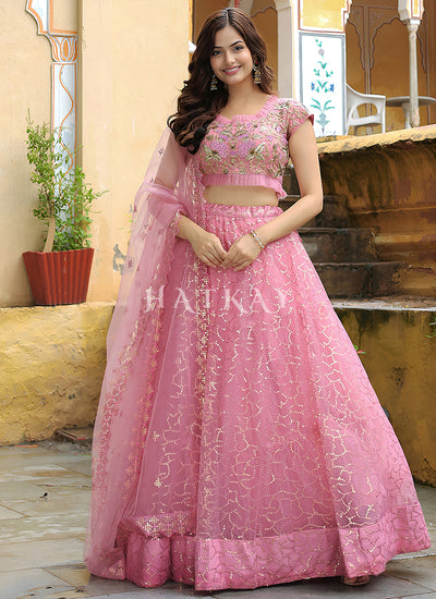 Light Pink Multi Embroidery Wedding Lehenga Choli