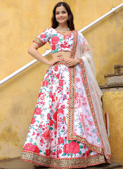 White Floral Printed Wedding Lehenga Choli