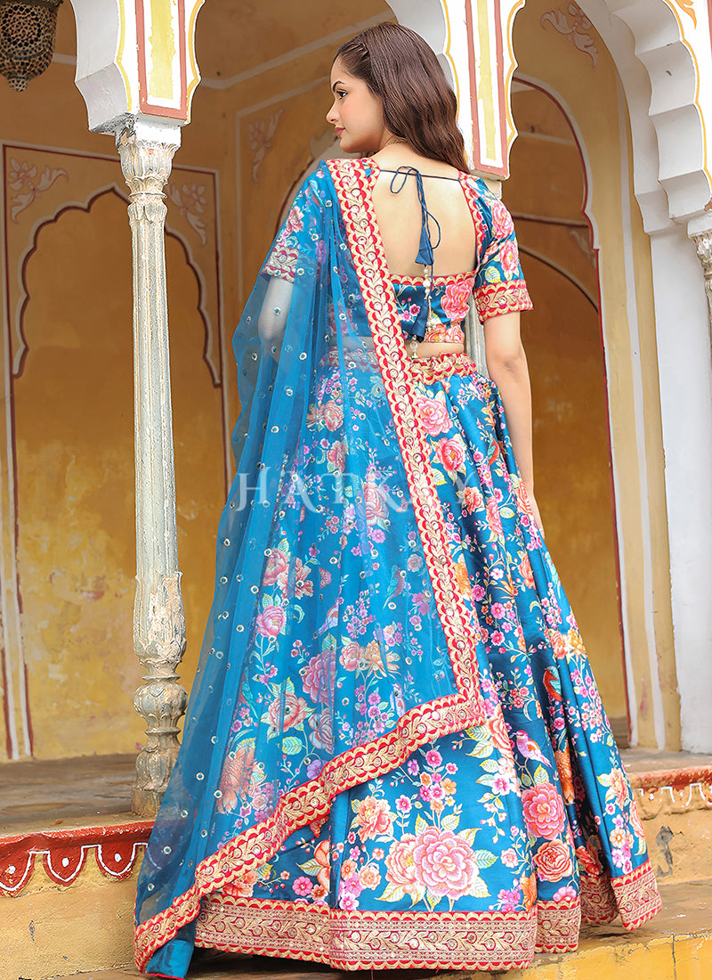 Shop Designer Floral Print Lehenga Online in USA At Hatkay
