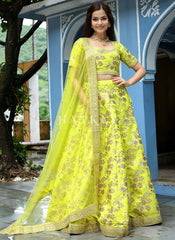 Neon Green Embroidery Wedding Lehenga Choli